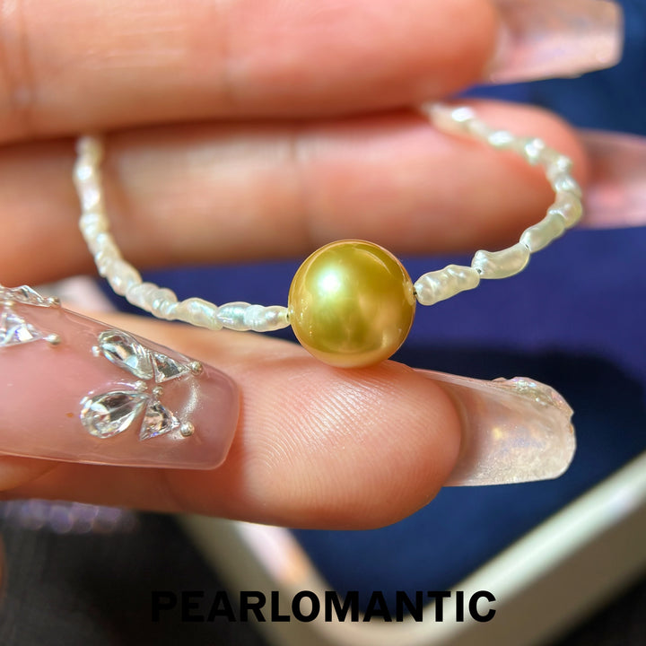 [Designer’s Choice] Golden Dew 10mm Deep Golden South Sea Pearl &amp; Keshi Necklace