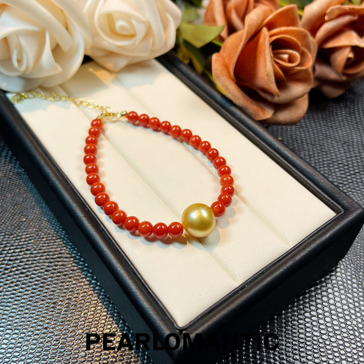 [Designer's Chioce] Japan Made - Golden Pearl & Coral Crimson Sunbeam Bracelets