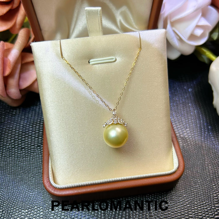 [618 Sale] 12.6mm Golden Pearl Floral Crown Pendant in 18K Gold