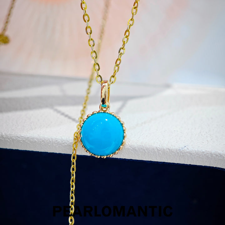 [618 Sale] 1.8ct American Turquoise Round Pendant w/ 18K Gold Clasp