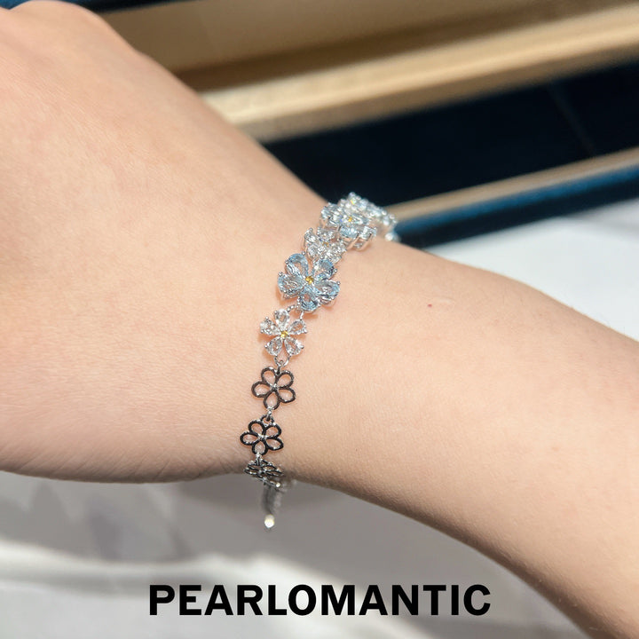 [Elección del diseñador] Pulsera floral única Starry Bloom de aguamarina de 3.3 ct con plata S925