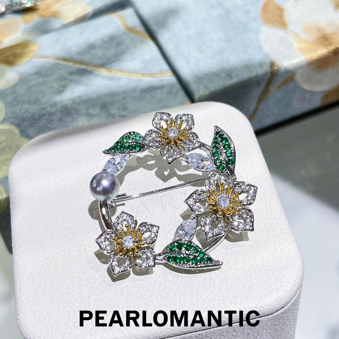 [Designer's Choice] S925 Silver Madama Color Petal Weave Akoya Pearl Brooch