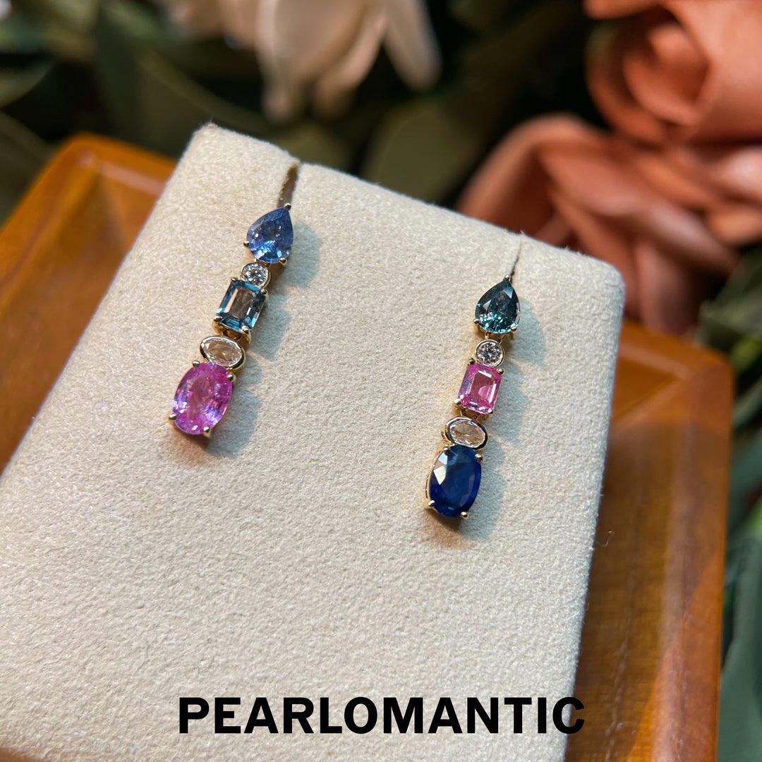 [Fine Jewelry] Solitary Gemdrop 18K Gold Earrings with Rainbow Colorful Sapphires