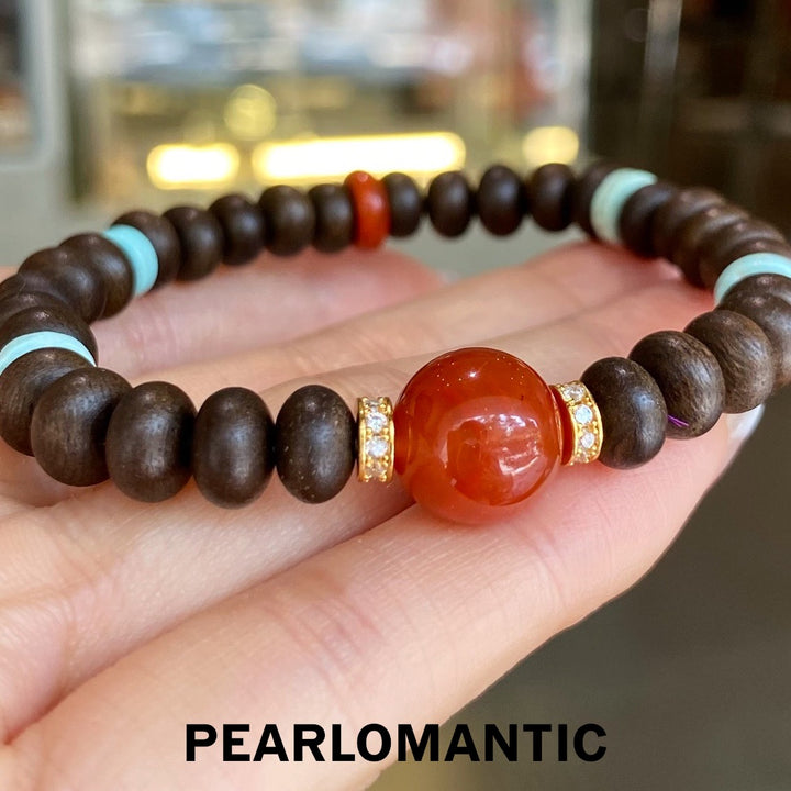 [设计师臻选] 大地沉静发光沉香绿松石手工手链