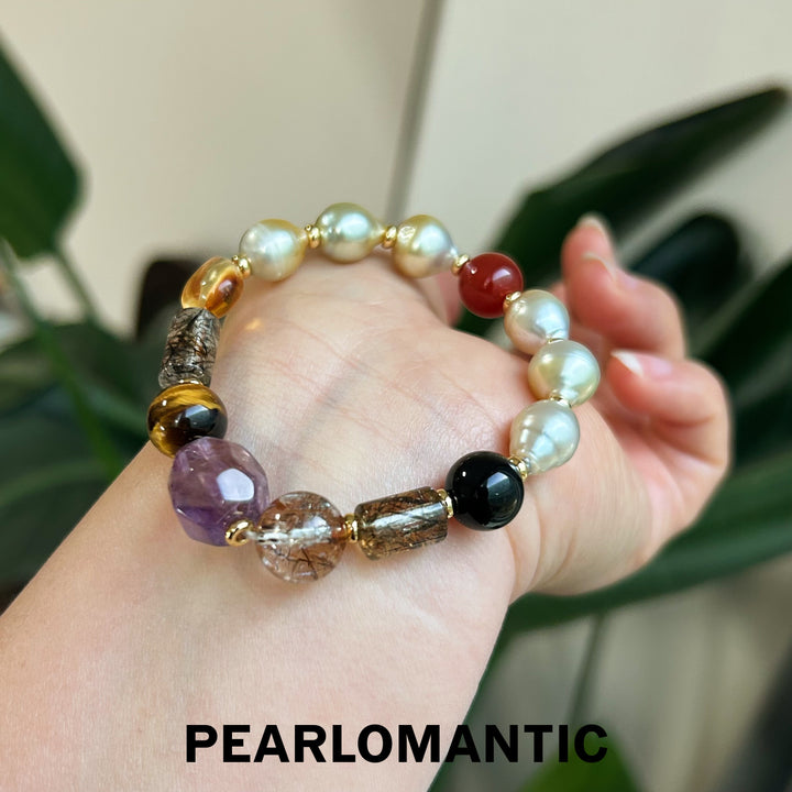 [Designer's Choice] South Sea Golden Baroque Pearl & Crystal Golden Ripple Bracelet (3)