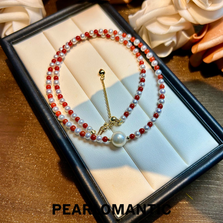 [Designer's Choice] Freshwater & Akoya Pearl & Red Coral Necklaces & Bracelets SET