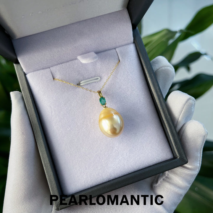 [Fine Jewelry] South Sea Golden Baroque Pearl 13-15mm w/ Emerald & 18k Gold