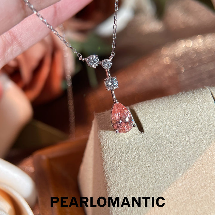 [Joyería Fina] Colgante Ajustable en Cascada Rosa de Diamantes Creados en Laboratorio con PT950