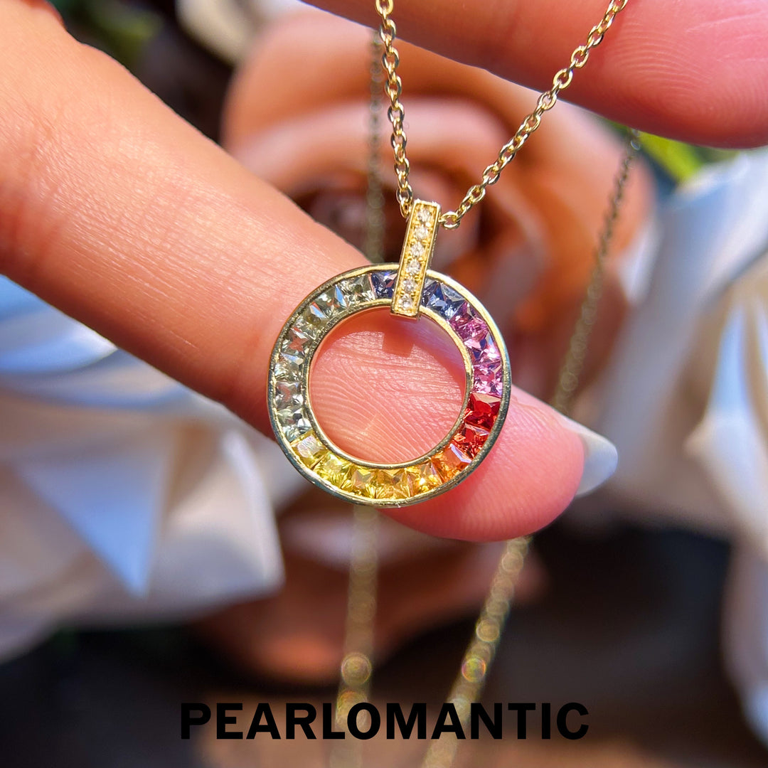 [Fine Jewelry] 18K Gold Radiant Donut with 1.8ct Colorful Sapphires Pendants
