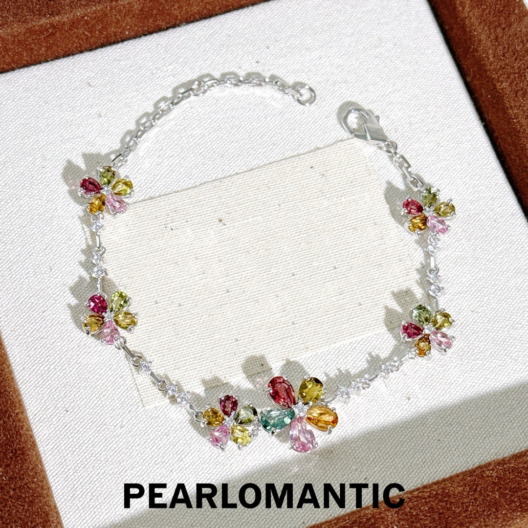 [Designer’s Choice] Rainbow Bloom Natural Tourmaline Flower Bracelet S925