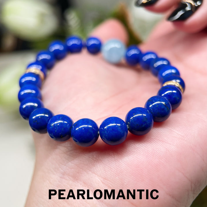 [Designer’s Choice] Royal Ice Top Level Lapis Lazuli &amp; Aquamarine Bead Bracelet 8–10mm