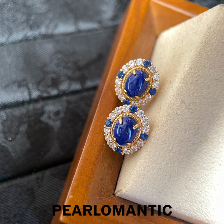 [618 Sale] Natural Lapis Lazuli Vintage Halo Stud Earrings w/ S925 Silver