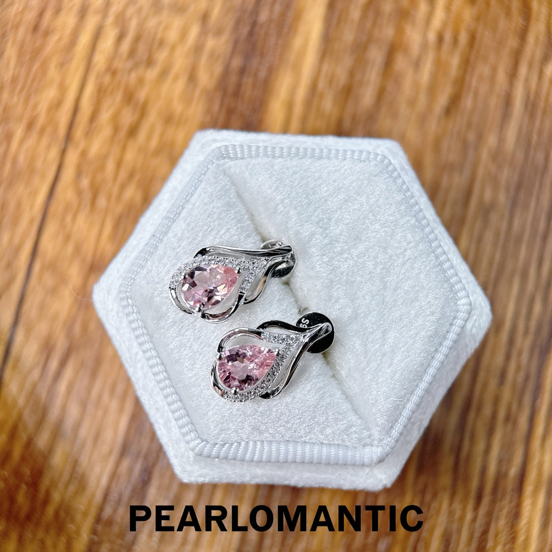 [618 Sale] Feather Design Pink Tourmaline Stud Earrings in S925 Silver