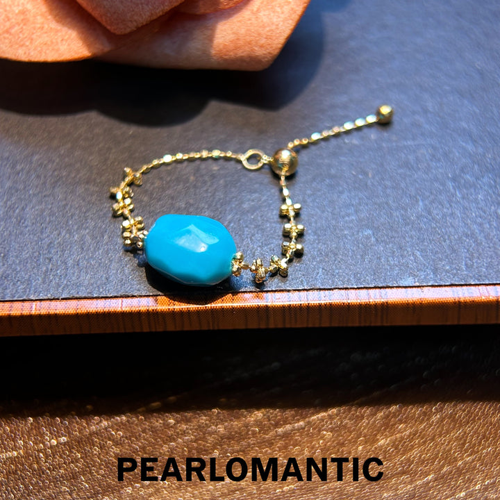 [Fine Jewelry] 18k Gold & Starlet Accent Blue Turquoise Adjustable Gold Ring