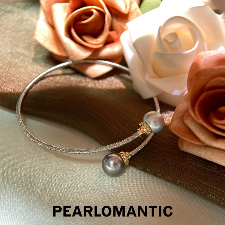 [Fine Jewelry] Platinum Grace 8–9mm 5A Tahitian Pearl Italy Made S925 Open Bangle