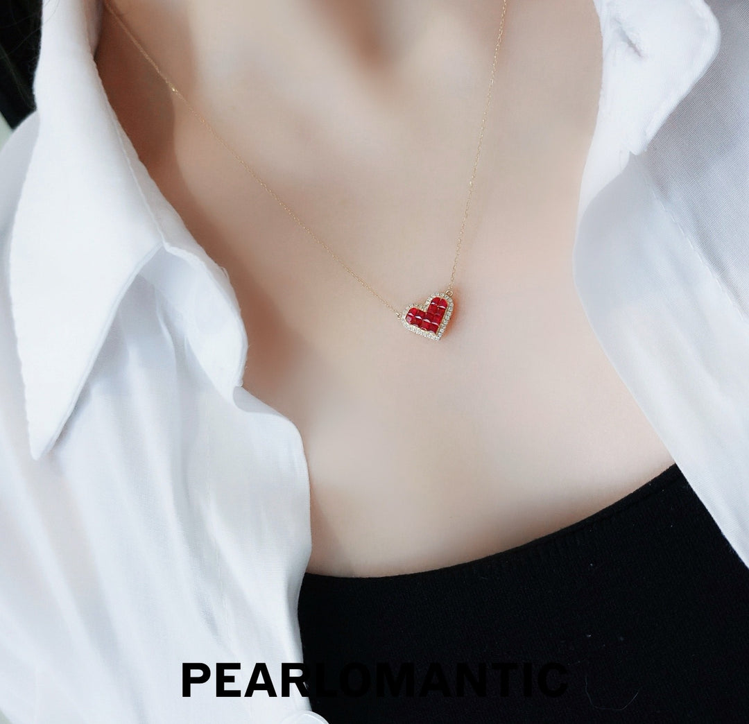 [Fine Jewelry] 18k Gold & Diamonds Eternal Flame of Love – Ruby Heart Pendants