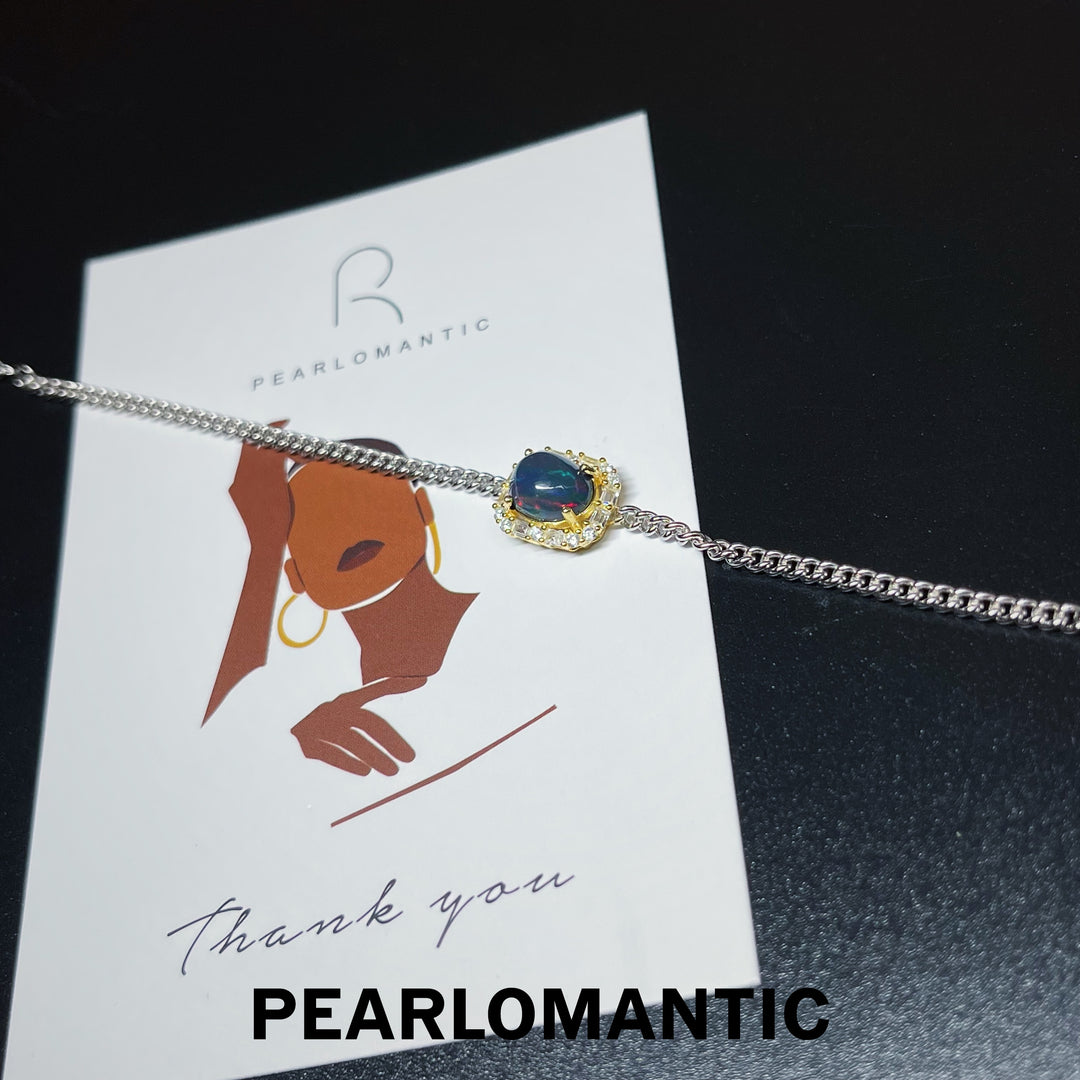 [Designer's Choice] Natural Black Opal Cuban Link Design Bracelet 1.8-2ct w/ S925