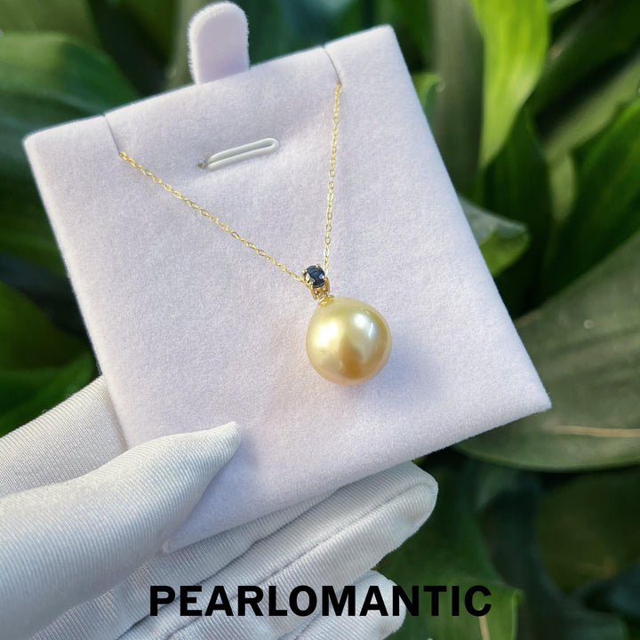 [Fine Jewelry] South Sea Golden Baroque Pearl 14-15mm w/ Sapphire & 18k Gold