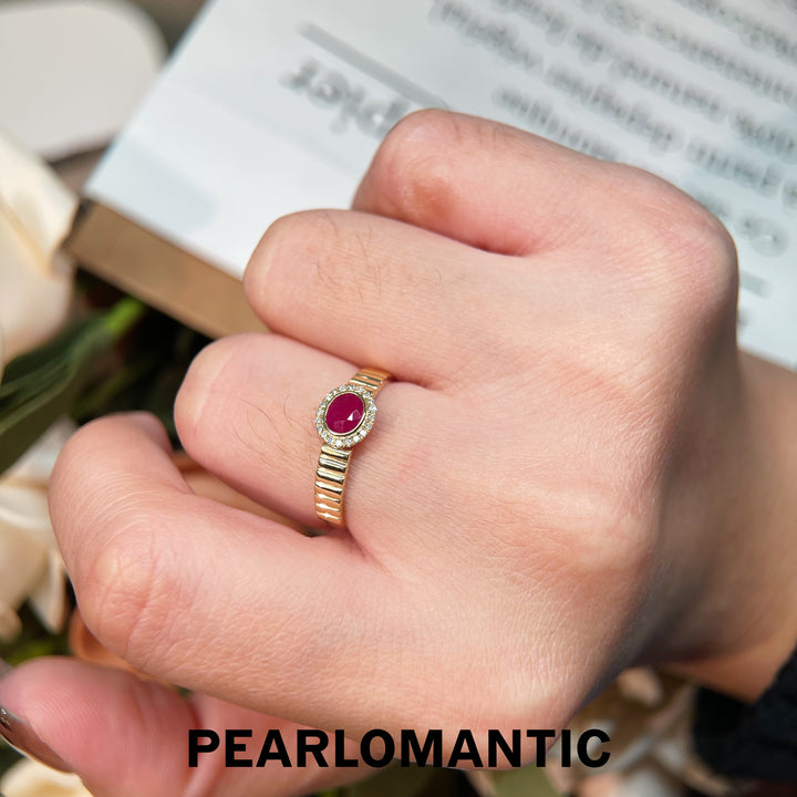 [Fine Jewelry] Ruby & Diamonds 18k Gold Ribbed Band Rings