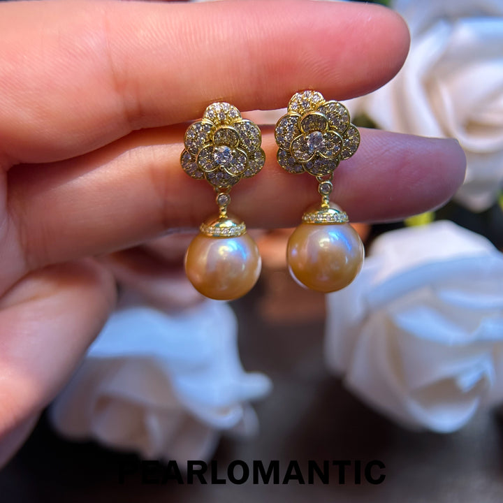 [Designer's Choice] Freshwater Pearl Natural Red Orange Fiery Camellia Earrings