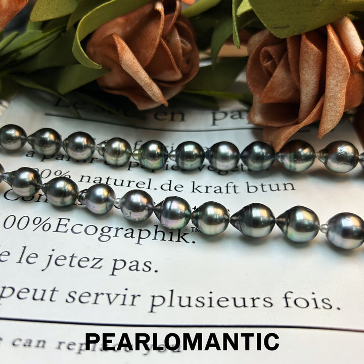 [New Year] Tahitian Black Baroque Pearl 9-11mm Green Color Classic Necklaces w/ S925