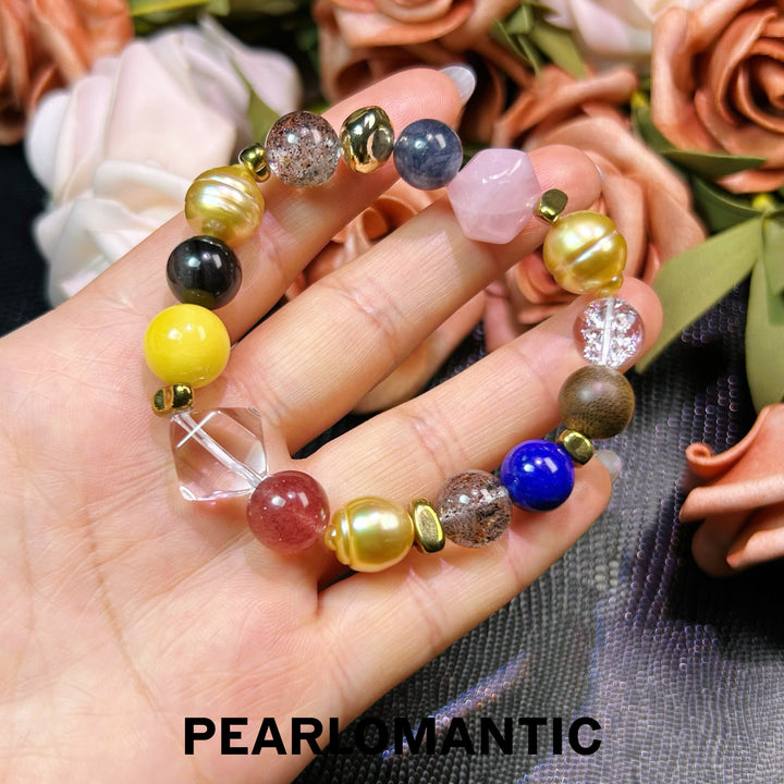 [Elección del diseñador] Viaje dorado: pulsera de perlas barrocas premium y varias gemas con herencia