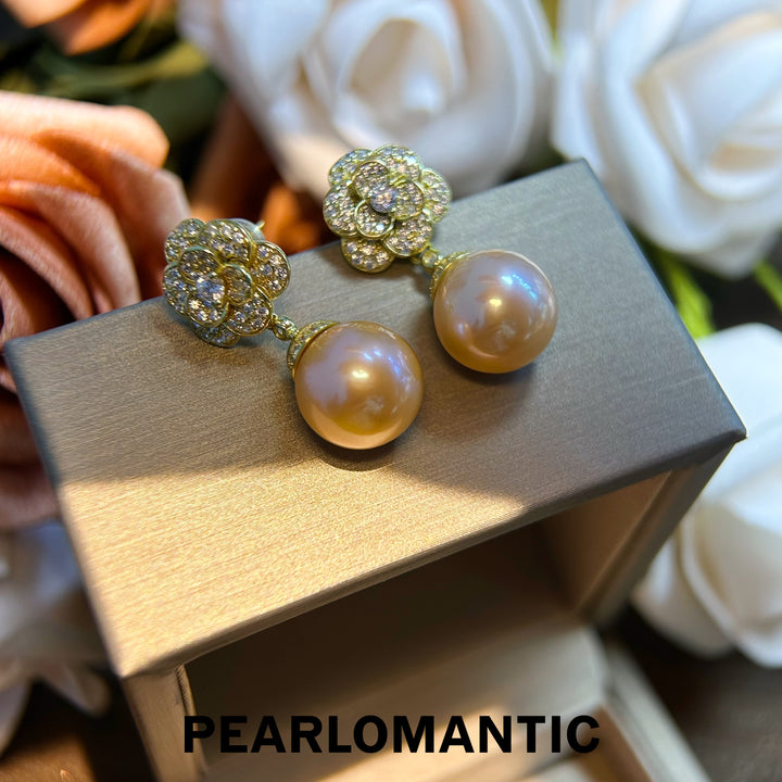 [Designer's Choice] Freshwater Pearl Natural Red Orange Fiery Camellia Earrings
