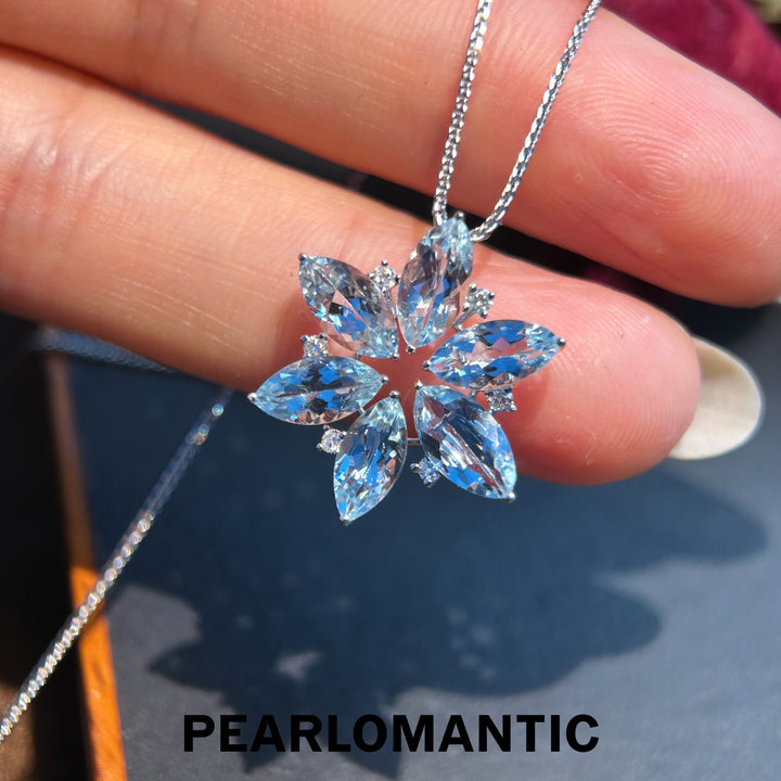 [Fine Jewelry] Frozen Bloom – Natural Aquamarine & Diamond Floral Pendants
