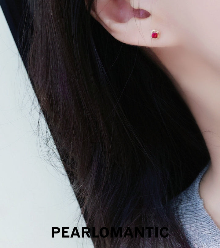 [Group-Buying] 18k Gold & Ruby Blazing Grace Square Earring Studs