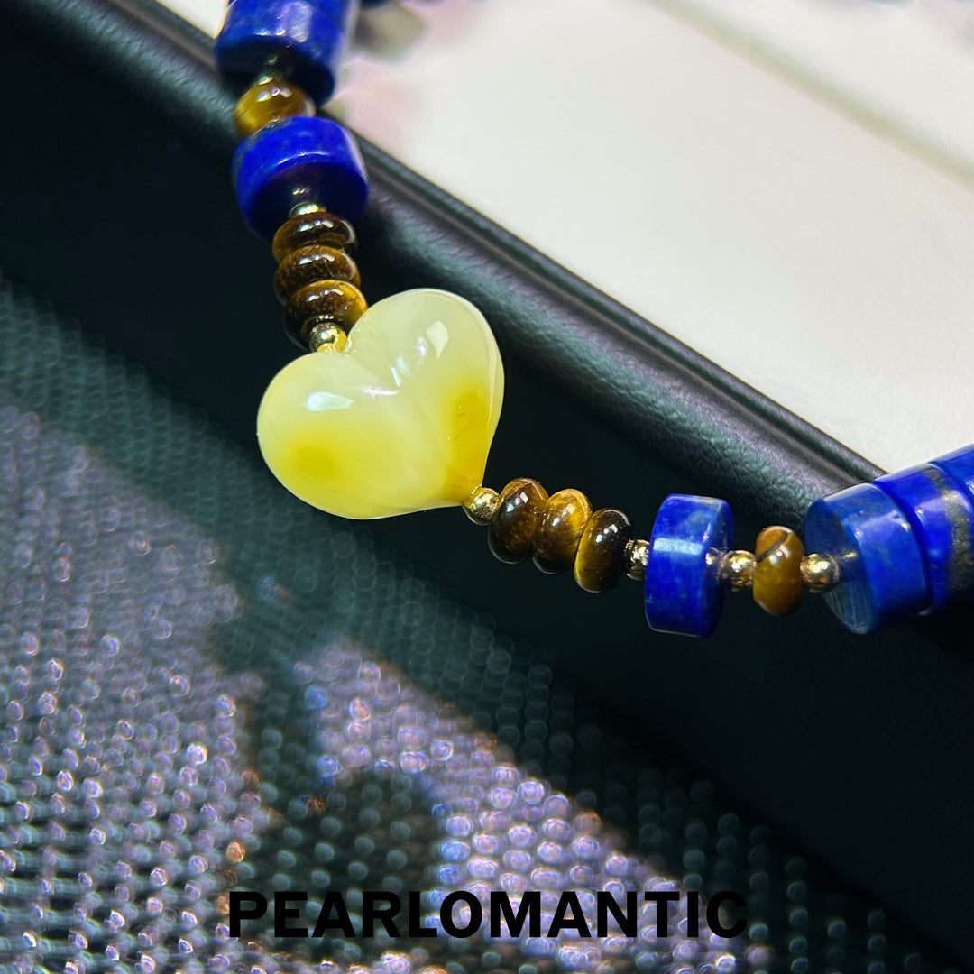 [Everyday Essentials] Soulful Echoes Radiant Beeswax Heart &amp; Tiger’s Eye Bracelet w/ S925 Silver
