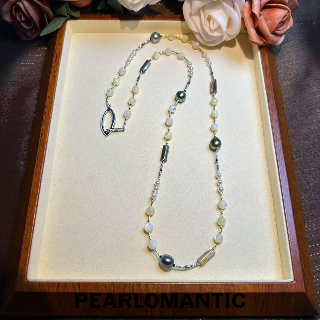 [Designer's Choice] S925 Silver Japan Made Lunar Drift Tri-Pearls Sweater Necklace