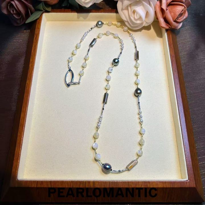 [Designer's Choice] S925 Silver Japan Made Lunar Drift Tri-Pearls Sweater Necklace