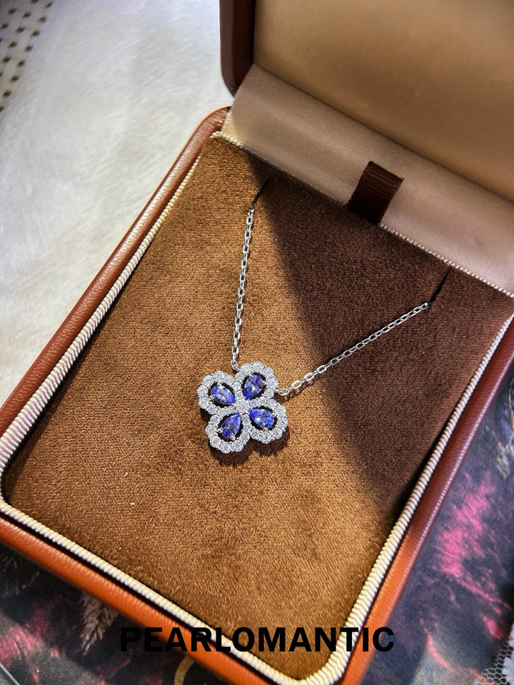 [618 Sale] Natural Tanzanite Four Leaf Clover Necklace w/ S925 Silver