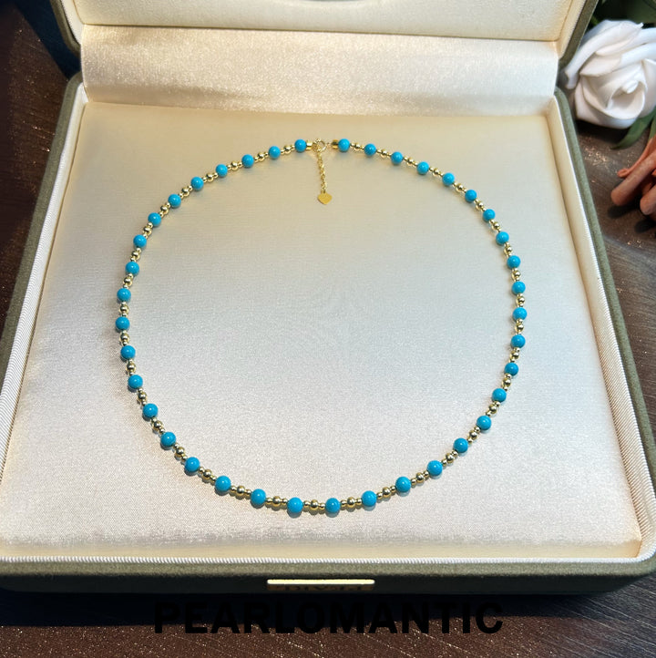 [Fine Jewelry] 18k Gold & Arizona Turquoise 4-4.5mm Spaced Starry Adjustable Necklace