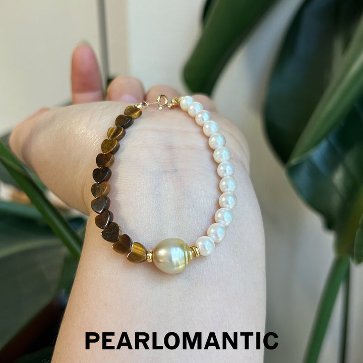 [Everyday Essentials] Akoya & South Sea Golden Pearl Sunset Heart Love Adjustable Bracelets
