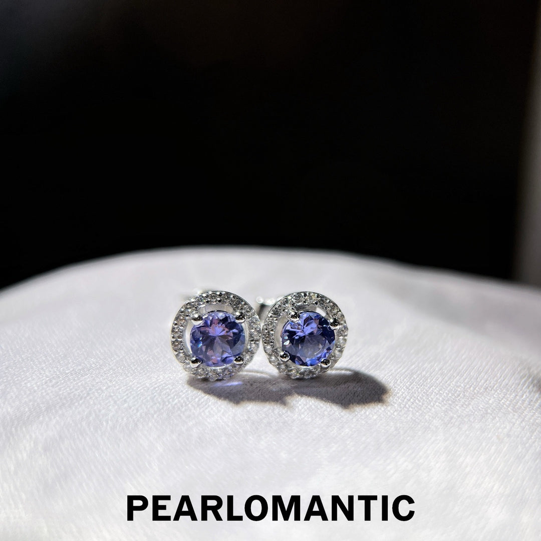 [618 Sale] 1.2ct Tanzanite Round Cut Classic Halo Stud Earrings