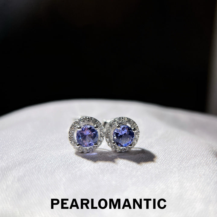 [618 Sale] 1.2ct Tanzanite Round Cut Classic Halo Stud Earrings