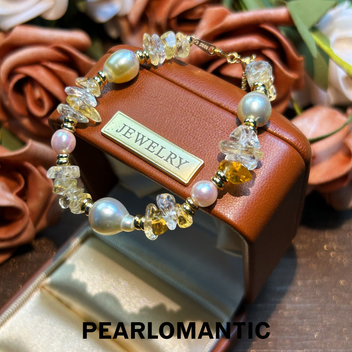[Everyday Essentials] South Sea & Akoya Pearl Golden Sunbeam Bracelet w/ S925 Silver