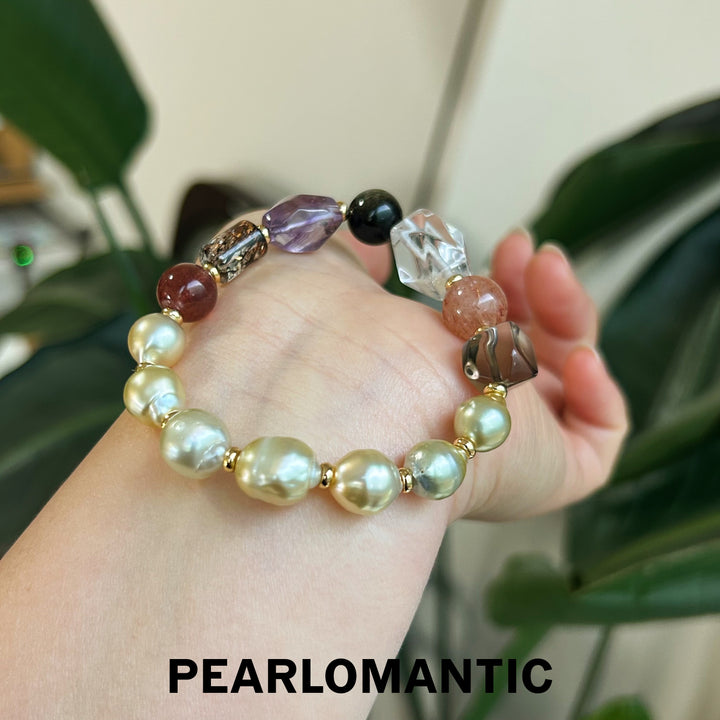 [Designer's Choice] South Sea Golden Baroque Pearl & Crystal Golden Ripple Bracelet (4)