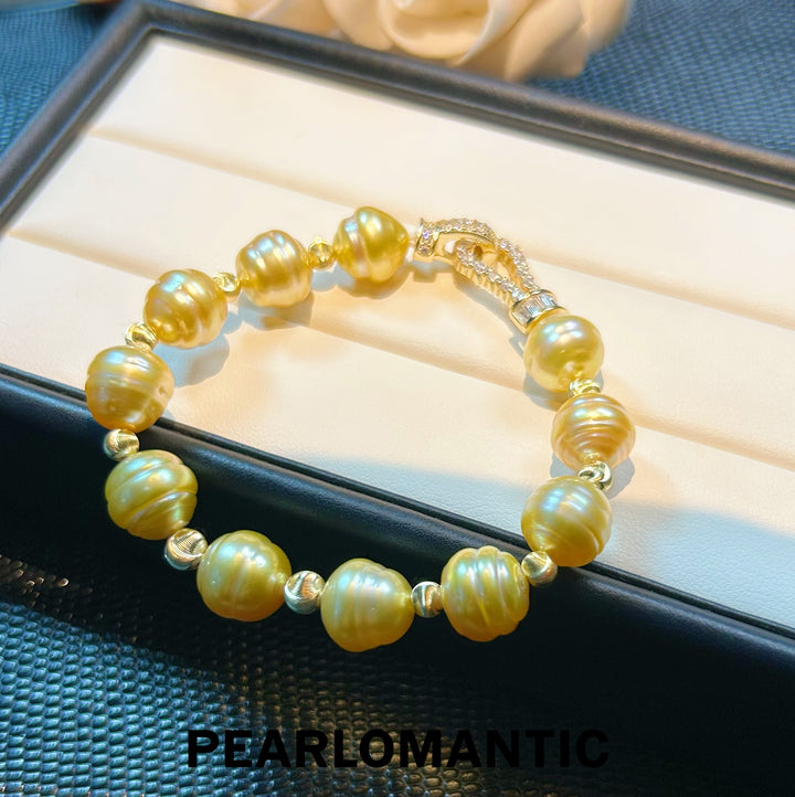 [Designer's Choice] South Sea Golden Pearl Baroque Beaded Strand Bracelet w/ S925 Silver