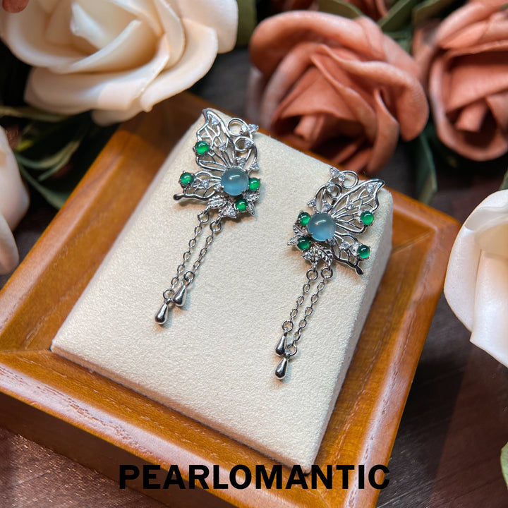 [Designer's Choice] S925 Silver & Jade Azure Butterfly Jade Dangle Earrings