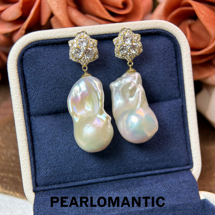[Designer’s Choice] Baroque Bloom Freshwater Pearl S925 Gold-Plated Floral Drop Earrings