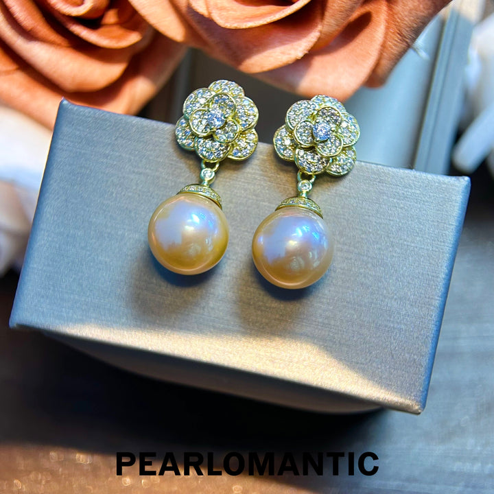 [Designer's Choice] Freshwater Pearl Natural Red Orange Fiery Camellia Earrings