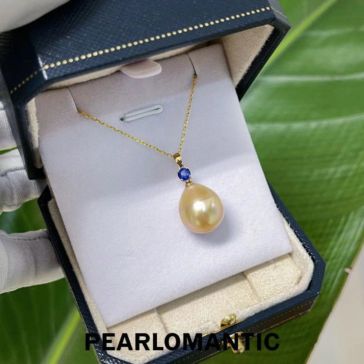 [Fine Jewelry] South Sea Golden Baroque Pearl 13-15mm w/ Sapphire & 18k Gold