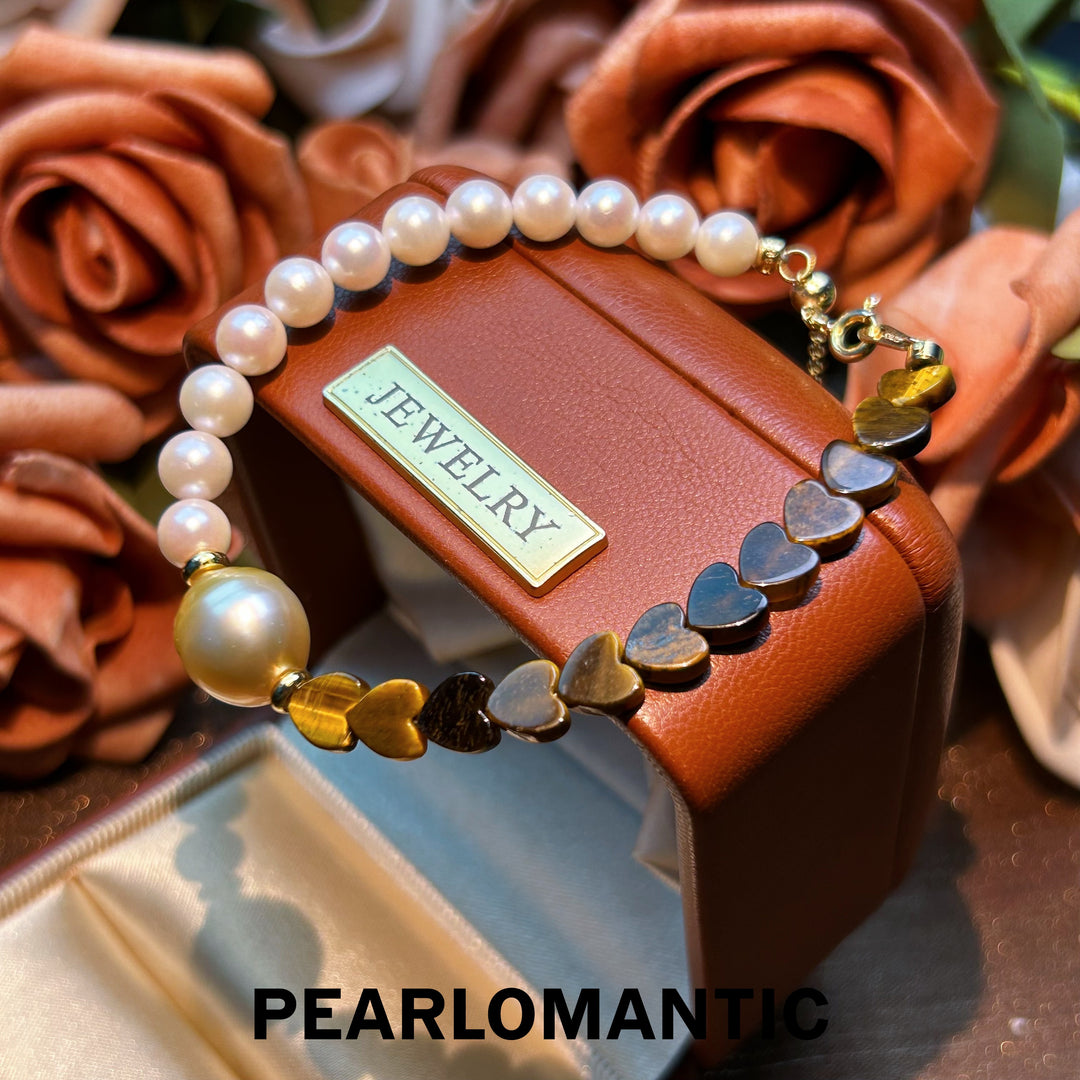 [Everyday Essentials] Akoya & South Sea Golden Pearl Sunset Heart Love Adjustable Bracelets
