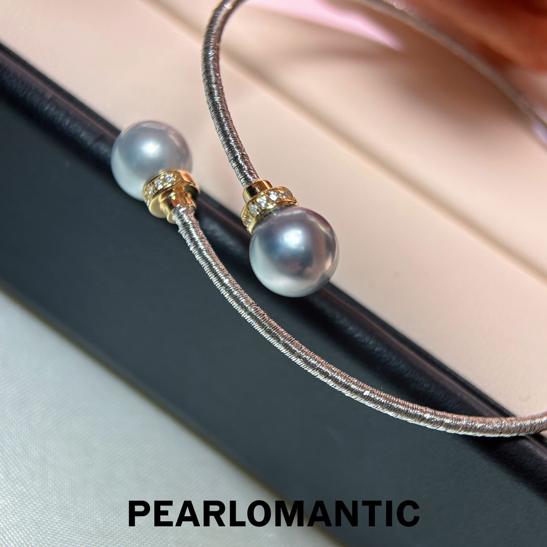 [Fine Jewelry] Platinum Grace 8–9mm 5A Tahitian Pearl Italy Made S925 Open Bangle