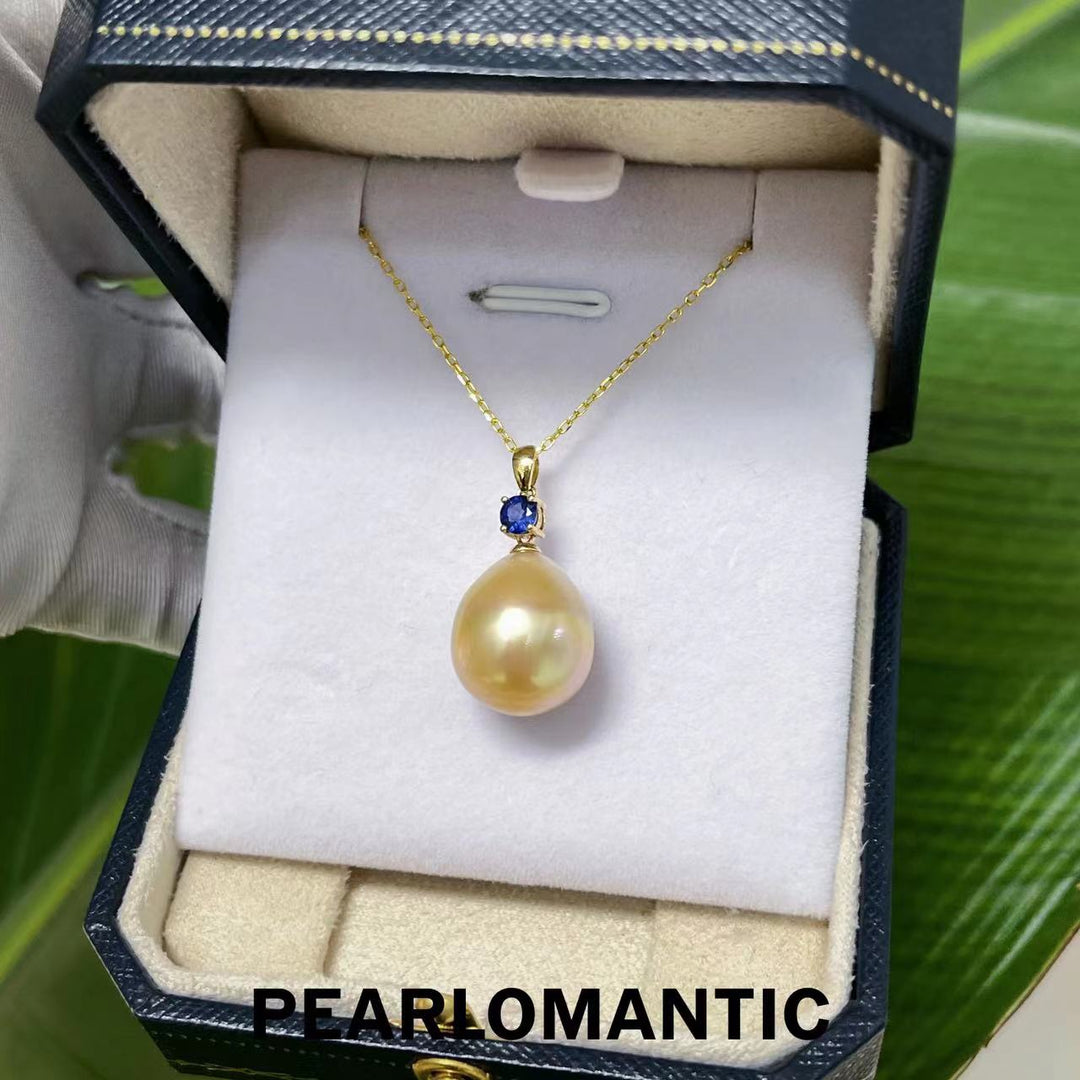 [Fine Jewelry] South Sea Golden Baroque Pearl 13-15mm w/ Sapphire & 18k Gold