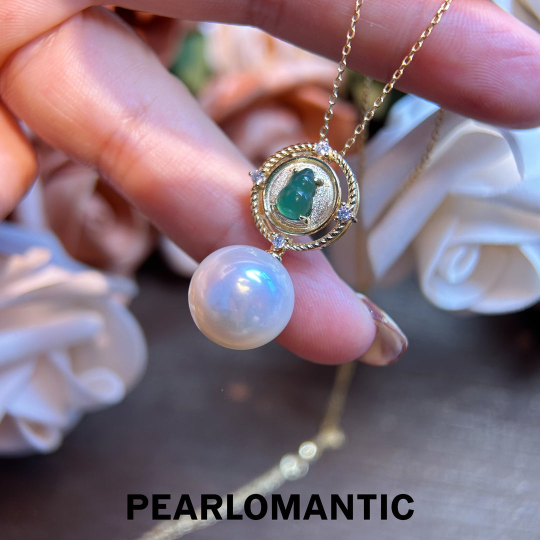 [Designer's Choice] Freshwater Pearl 13mm Big Size w/ Hulu Jade Pendants w/ Silver Chain