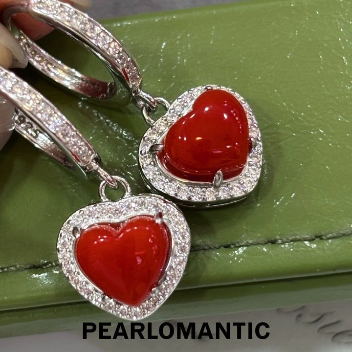 [Designer’s Choice] Sweetheart Aka Japan Coral Heart Earrings S925 Silver