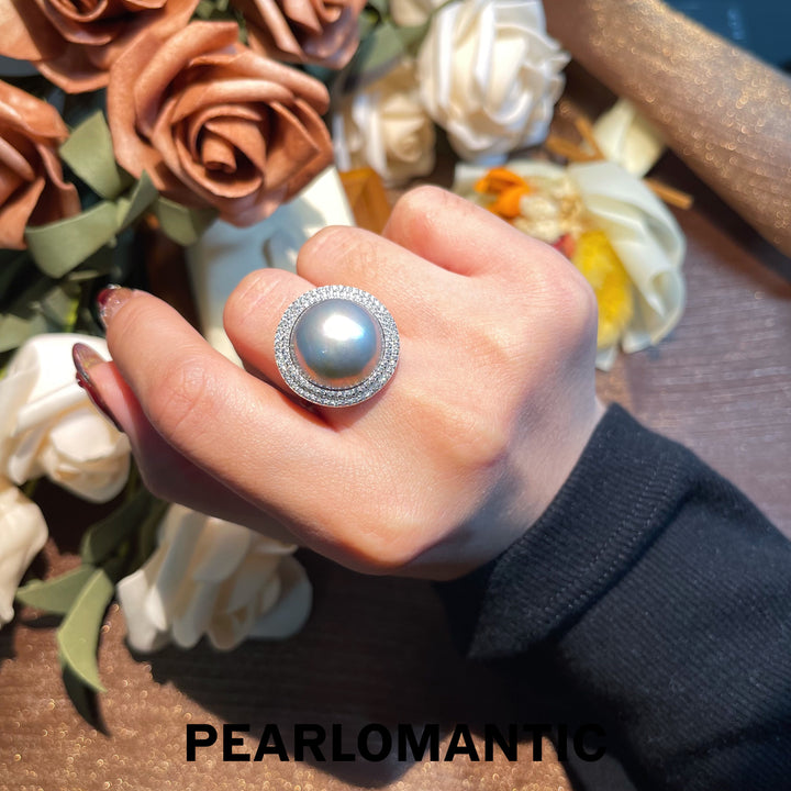 [Designer's Choice] Mabe Pearl & S925 Silver Platinum Gray Adjustable Rings